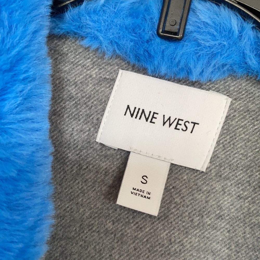 Relist 11/10❌ Nine West blue faux fur collar gray coat size S - Picture 15 of 16